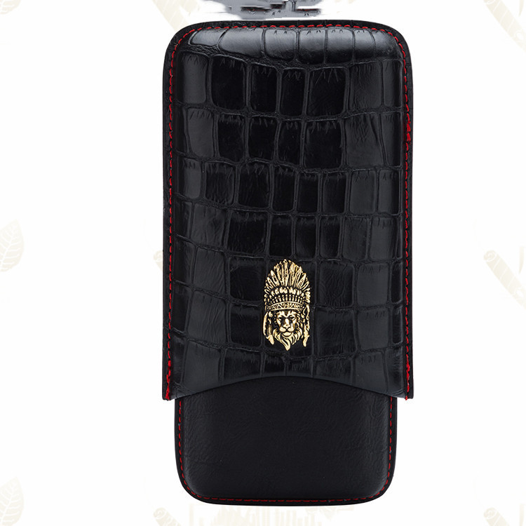 Leather Embossed Portable Three-pack Cigar Moisturizing Leather Case