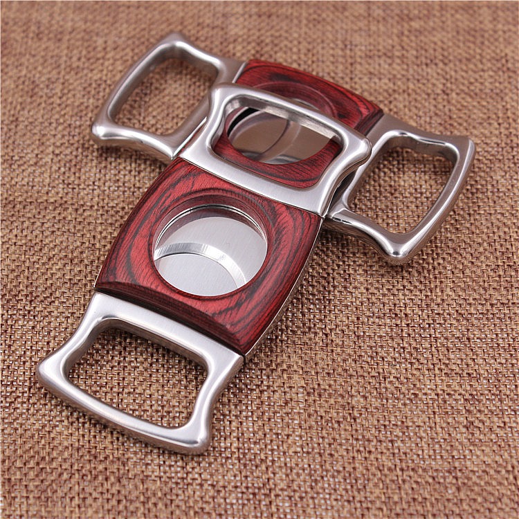 Stainless Steel Thickened Wood Inlaid Cigar Cutter