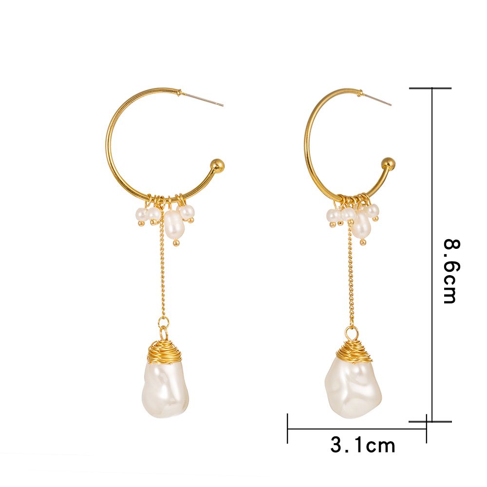 678c3c2f 54e7 4724 9699 df06922504f1 Temperament Long Tassel Pearl Personality c-shaped Metal Natural Small Pearl earring girl