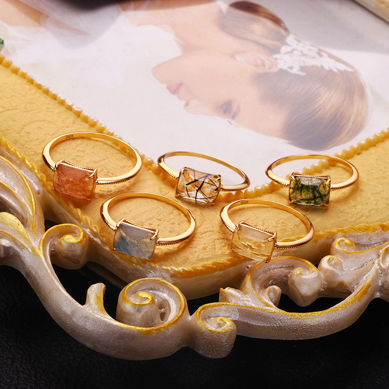 69248c9c 40a7 46a0 b406 57141852f437 S925 Silver Natural Rectangular Crystal Geometric Ring