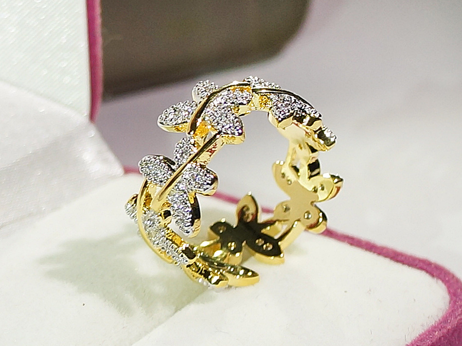 693c8efb 49f1 48a6 b5ed 437577299bad Butterfly Points Female Flower Plated Real Gold Ring