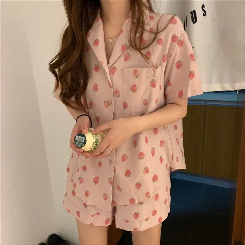 Pink Strawberry Pajamas for Summer