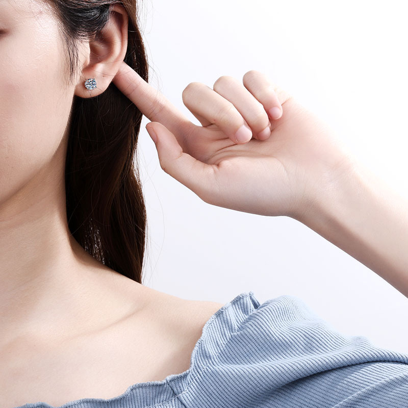 6ab608e1 49b7 4ef6 b1e7 ae3e7dea0b69 S925 Sterling Silver Four Prong Moissan Diamond Earrings