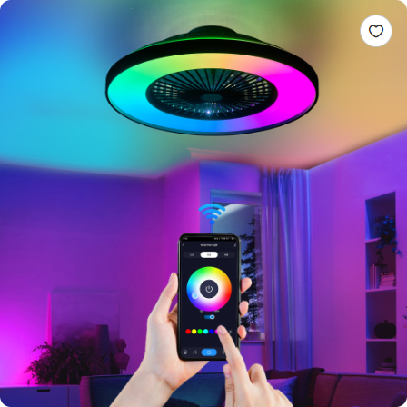 23 Inch Black Ceiling Fan Light With LED RGB Dimmable & Color Changing, APP & Remote Control, Modern Smart Ceiling Fan For Living Room view 3