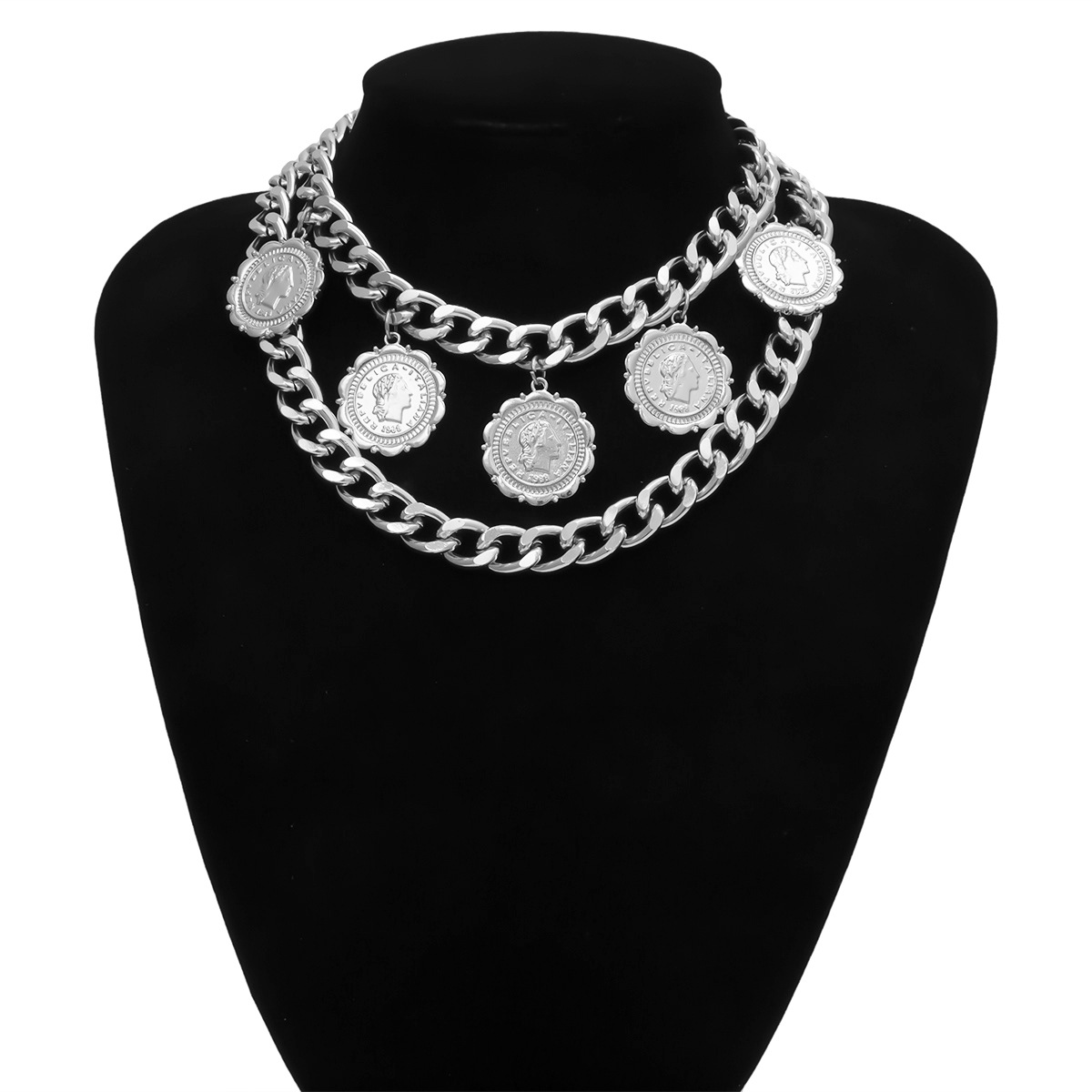 6ce398d7 d9c9 4404 b62c a1341658692d Retro geometric thick chain multi-layer necklace