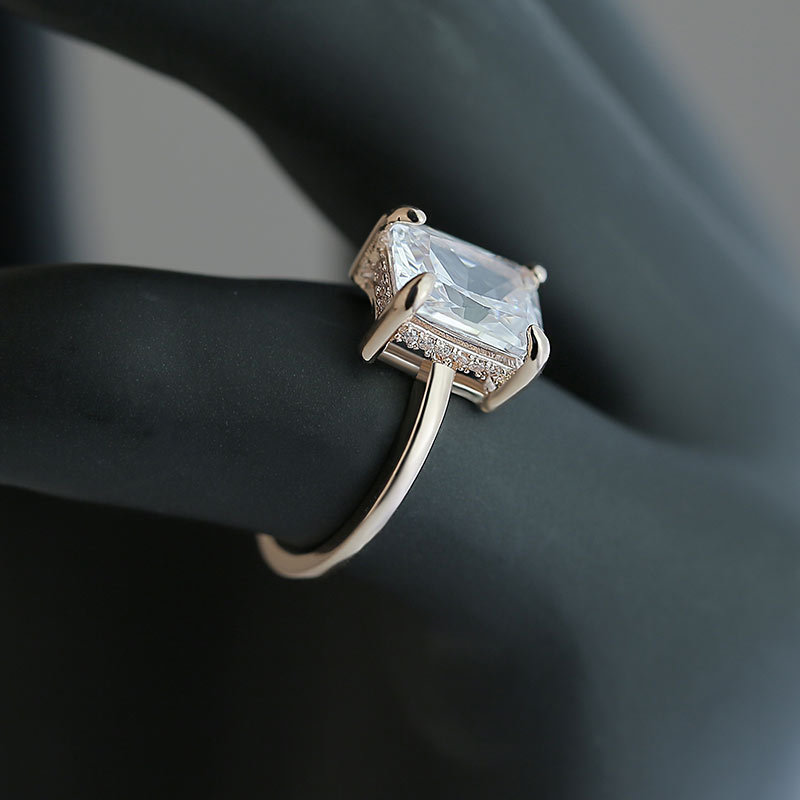 6dc2d372 5859 4b93 b3fb 7d7eb823b41b Classic Four Prong White Square Diamond Ring, Copper Plated