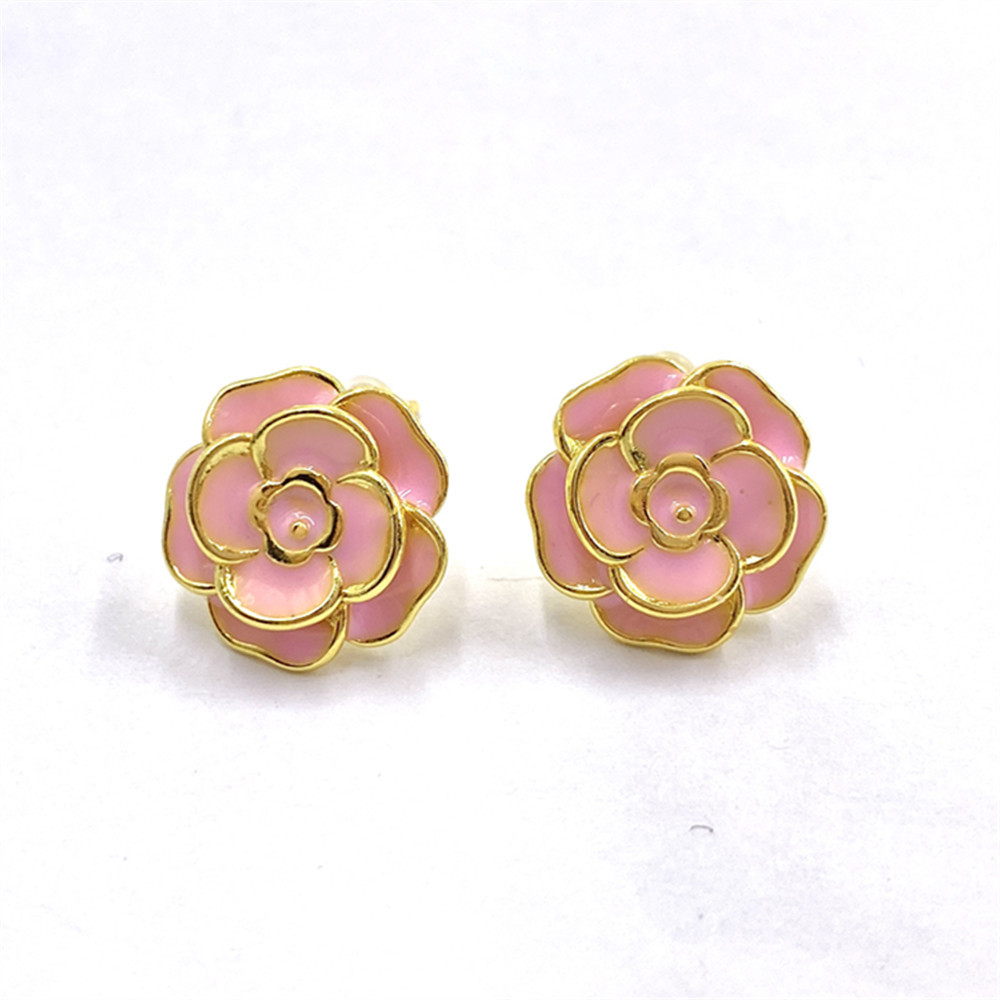6e757b78 3045 42fc a834 6b3e096c7a84 Women's Fashion Simple Copper-plated Gold Drop Oil Rose Stud Earrings
