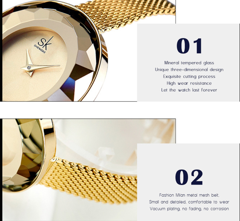 Lady's New Pattern Glass Simple Mesh Belt Quartz Watch