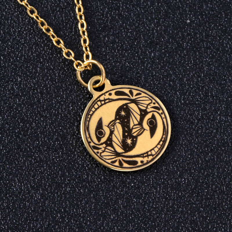 6e964486 ac63 4c11 ba11 81f56f867552 Gold Round Constellations Zodiac Sign Stainless Steel Necklace