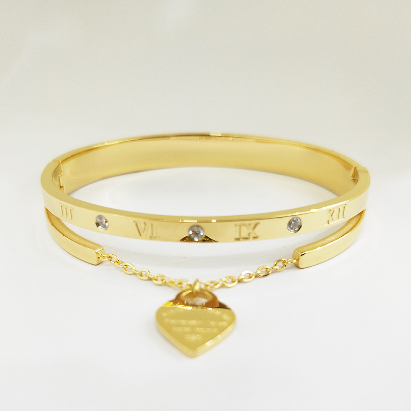 6fb7b09e 1172 405a 9f3f 3c9d84215a11 Women's Lettering Gold Titanium Steel Bracelet