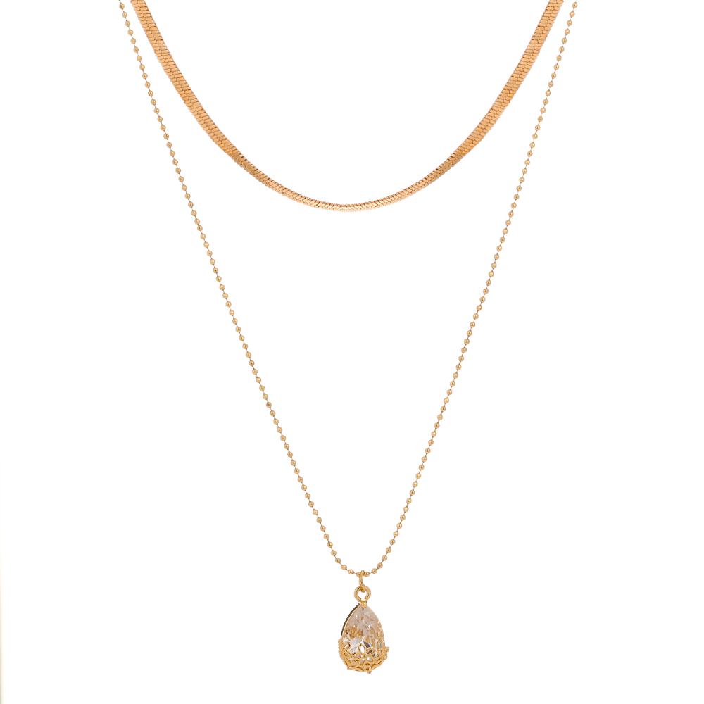 7064c10f 559e 42bc aed7 880f999c2ff7 Exaggerated water drop zircon pendant pendant pendant necklace, gold wire chain double-layered temperament necklace