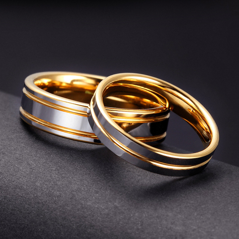 707f9968 5675 44f3 8fe3 0e72d401eeed A Pair Of Tungsten Gold Rings For Men And Women For Marriage Proposal Gold Ring