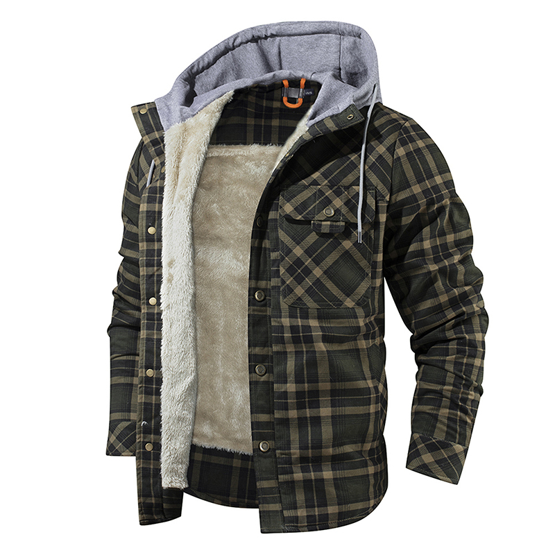 Mens Flannel Button Fleece Plaid Sherpa Hoodie Jacket Outwear **SHIPS FROM USA**