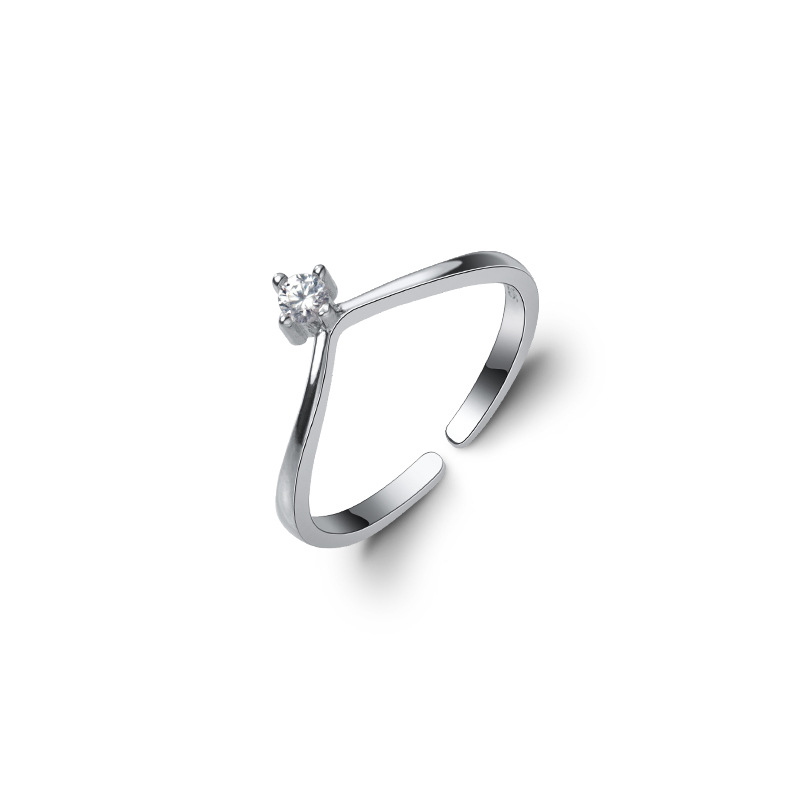 725db55c f07f 48b9 8e1f 2455e9f730e2 S925 Silver Simple Temperament Single Diamond V-shaped Ring