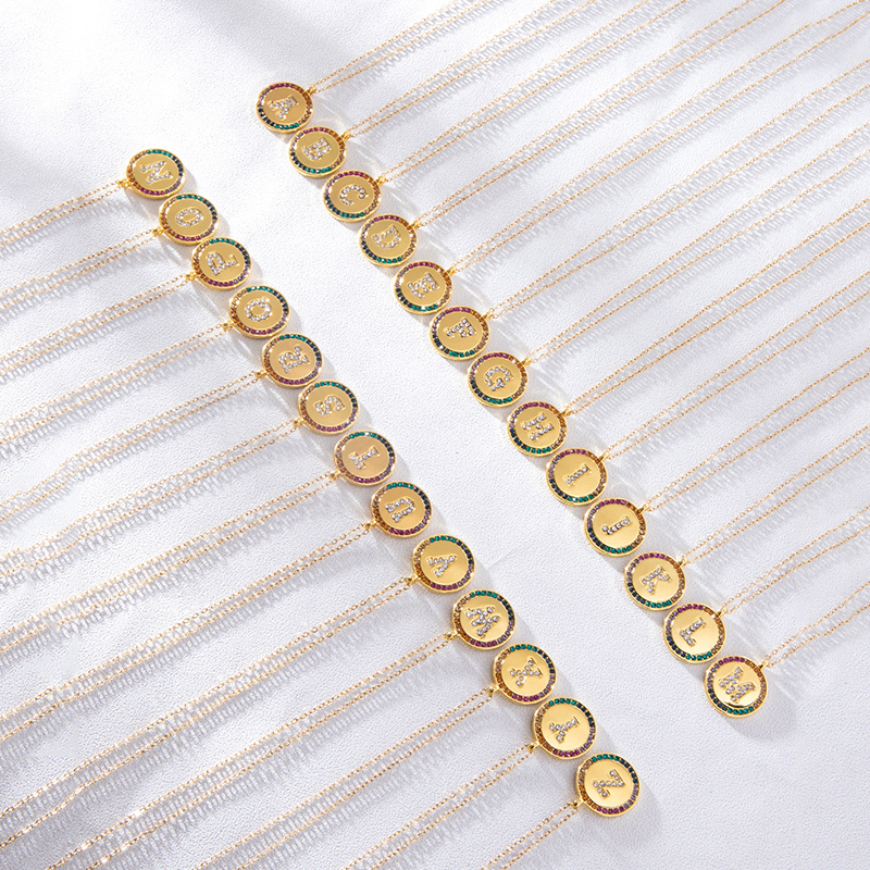 7265db4d 909f 4c74 b1a4 48d61611ad47 2023 New A-Z Letters Colorful Crystal Necklace Gold Round Stainless Steel Pendant Necklace
