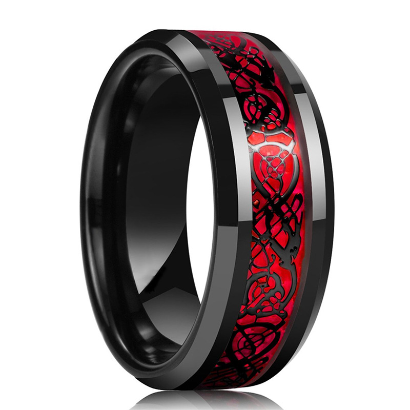 Timeless Dragon Ring in Gold and Silver Red on Black