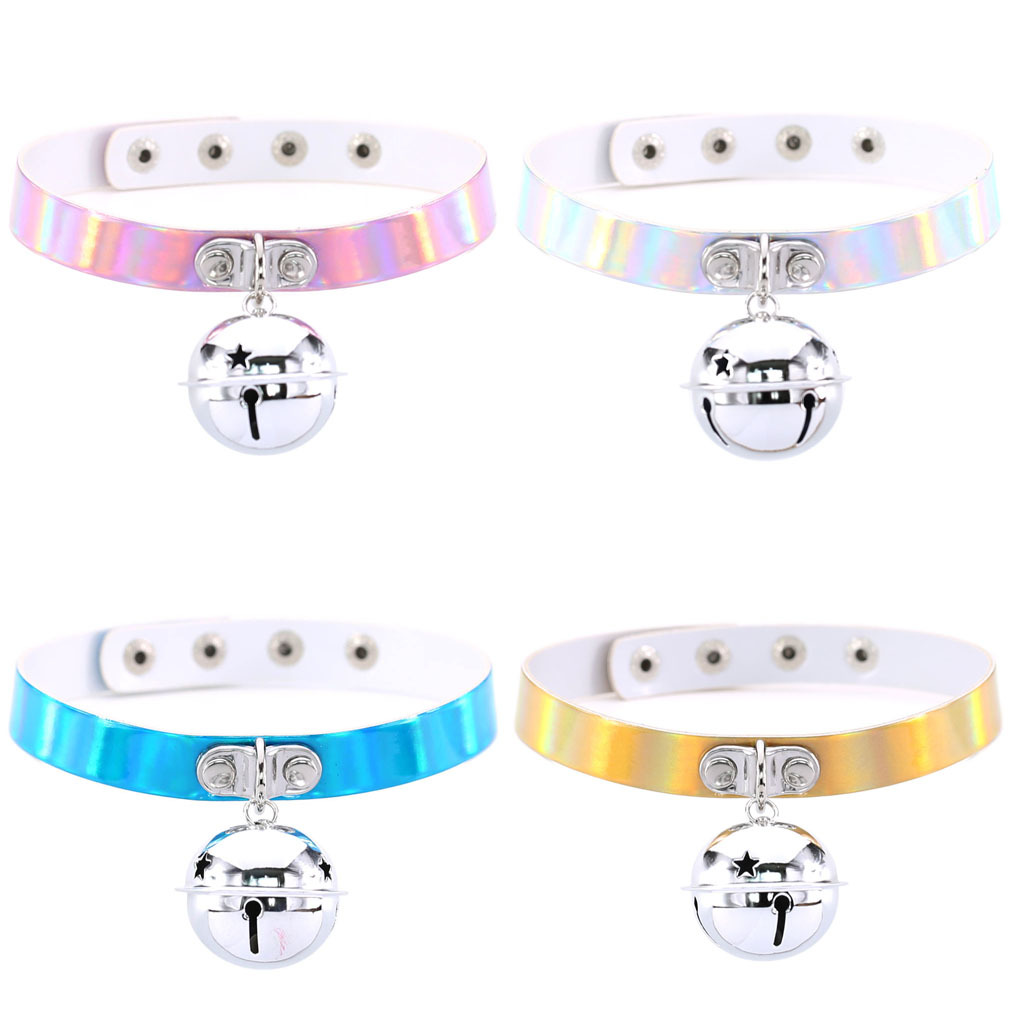 73fd198f 60de 43e3 9a2a 7e751b37a28a Retro Punk Soft Girl Laser Leather Bell Pendant Necklace