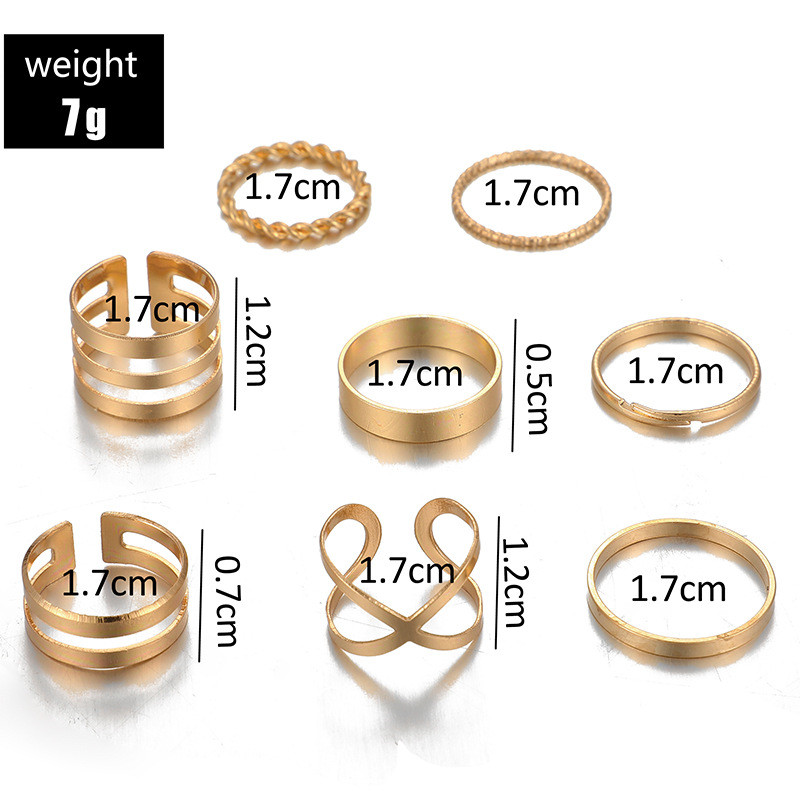 8-Piece Retro Metal Smooth Twist Cross Ring Set 2 75055f61 4c0a 48cc 97d6 de8afaead960 8-Piece Retro Metal Smooth Twist Cross Ring Set