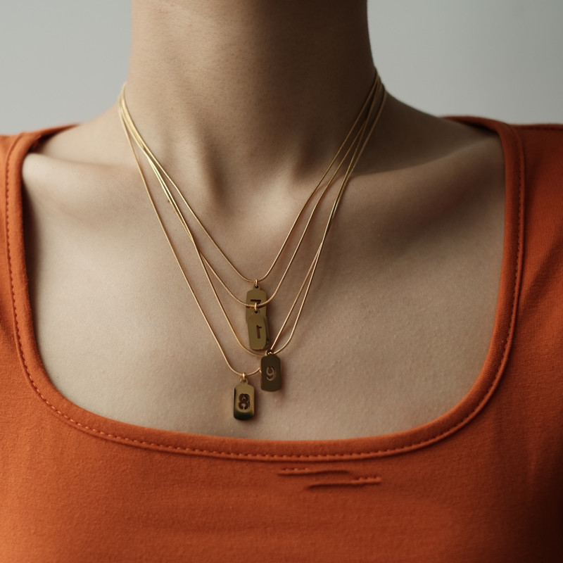 76129b3d 3209 4913 99a4 d731b3c1eb7f Lucky Number Stacked Square Brand Stainless Steel Necklace