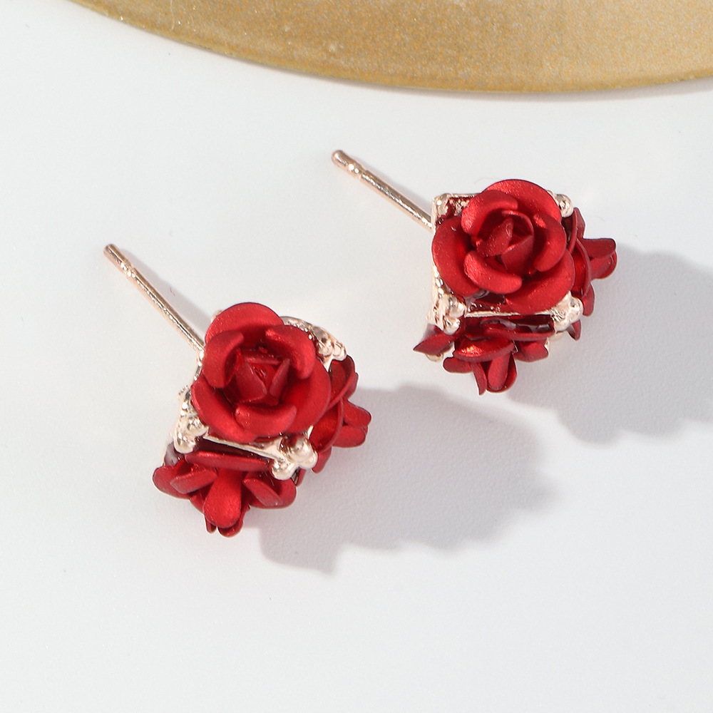 768d8a0b 3888 480b a629 d785b3f3ca45 Retro Temperament Stereo Rose Stud Earrings Cute Multicolor Flower Earrings
