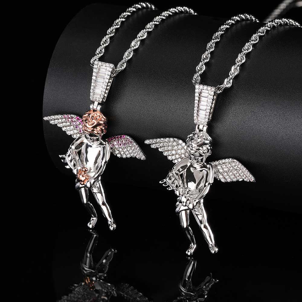 77165ba6 34ec 4e43 acf8 3918f00b7fb5 Hip Hop Arrow Wearing Wine Bottle Angel Pendant Real Gold Electroplated Copper Necklace