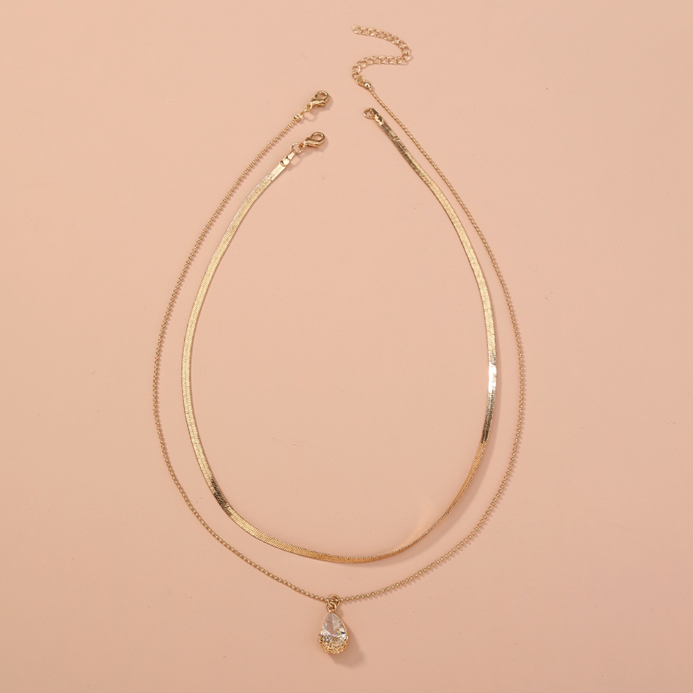 78224128 b88a 42e6 a886 cafeacf000fb Exaggerated water drop zircon pendant pendant pendant necklace, gold wire chain double-layered temperament necklace