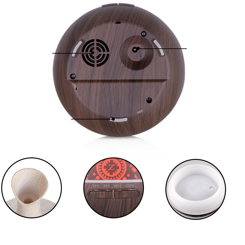 Colorful Wood Grain Ultrasonic Humidifier | Aromatherapy, 300ml Capacity, LED Lights