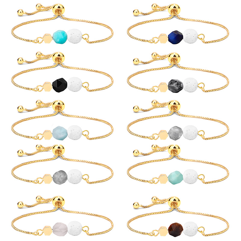793d4410 db24 4567 b847 2803a21d5027 14K Gold Plated Color Preserving Box Chain Tiger Eye Volcanic Stone Yoga Bracelet