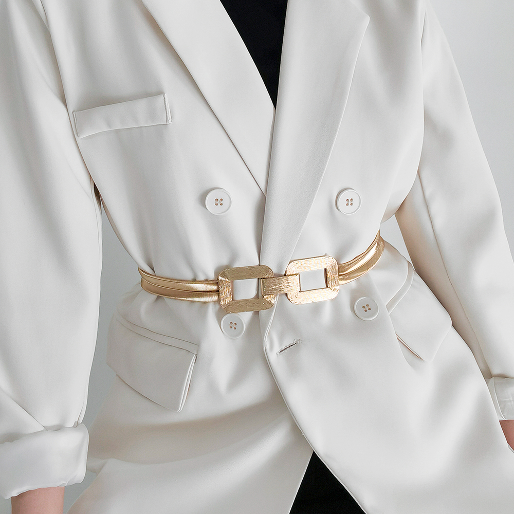 7a738275 1f82 474c 8832 66c9a3fd19c1 New Women's Metal Spring Waist Chain With Gold Elastic Square Buckle High-grade Elegant Coat Belt