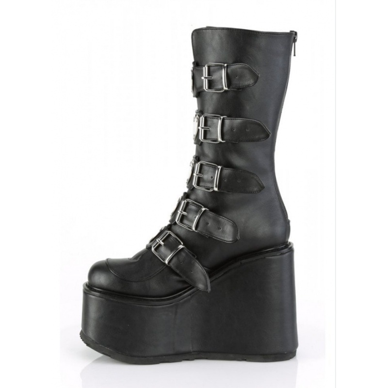 Super High Heel Platform Boots | Mid-Calf Plus Size side view black