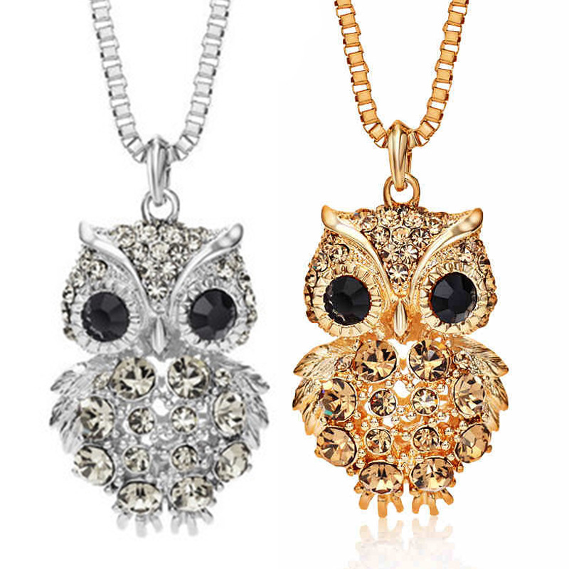 7b5cc9b9 15de 4c2f 8027 4da173be7a95 Owl full diamond alloy pendant long sweater necklace