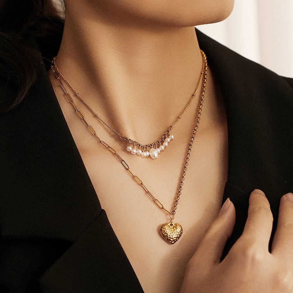 7bd1c9de 73fb 4b1e a9a0 7eee0de3e38c Stainless Steel Shell Pattern Tassel Pearl Double Necklace