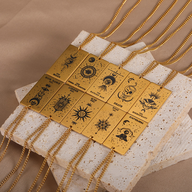 7bda4e33 fd73 4d54 b9dc e53c57149086 18k Yellow Gold Stainless Steel Tarot Pattern Necklace