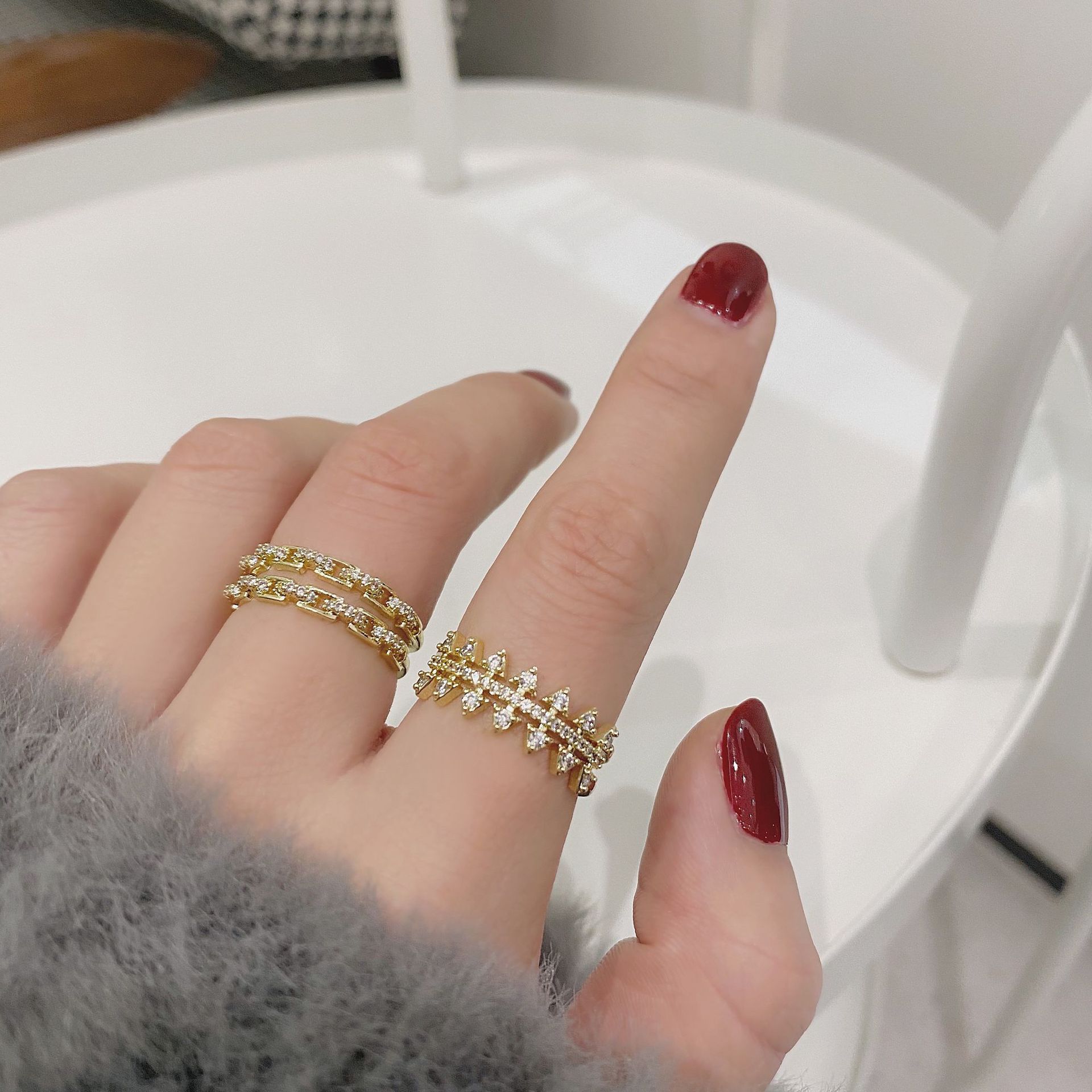 7d291151 d928 4458 b850 78e693642262 Double Layer Temperament 14k Gold Plated Ring Chain Ring