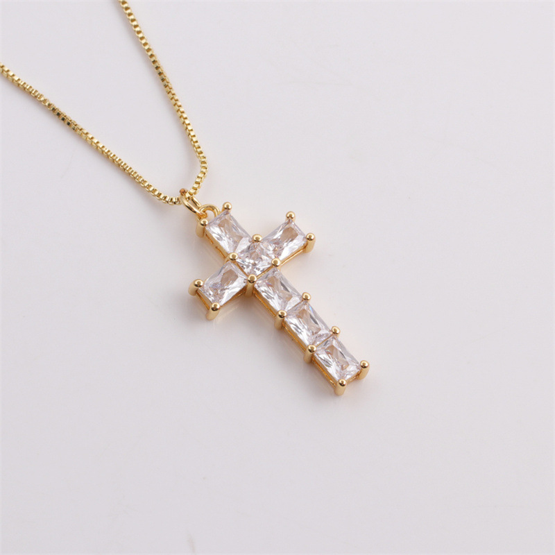 7d75a9d9 fb5c 4633 a370 9ac01bda74b3 Lady 18K Gold-plated Copper With Zircon Cross Pendant Necklace
