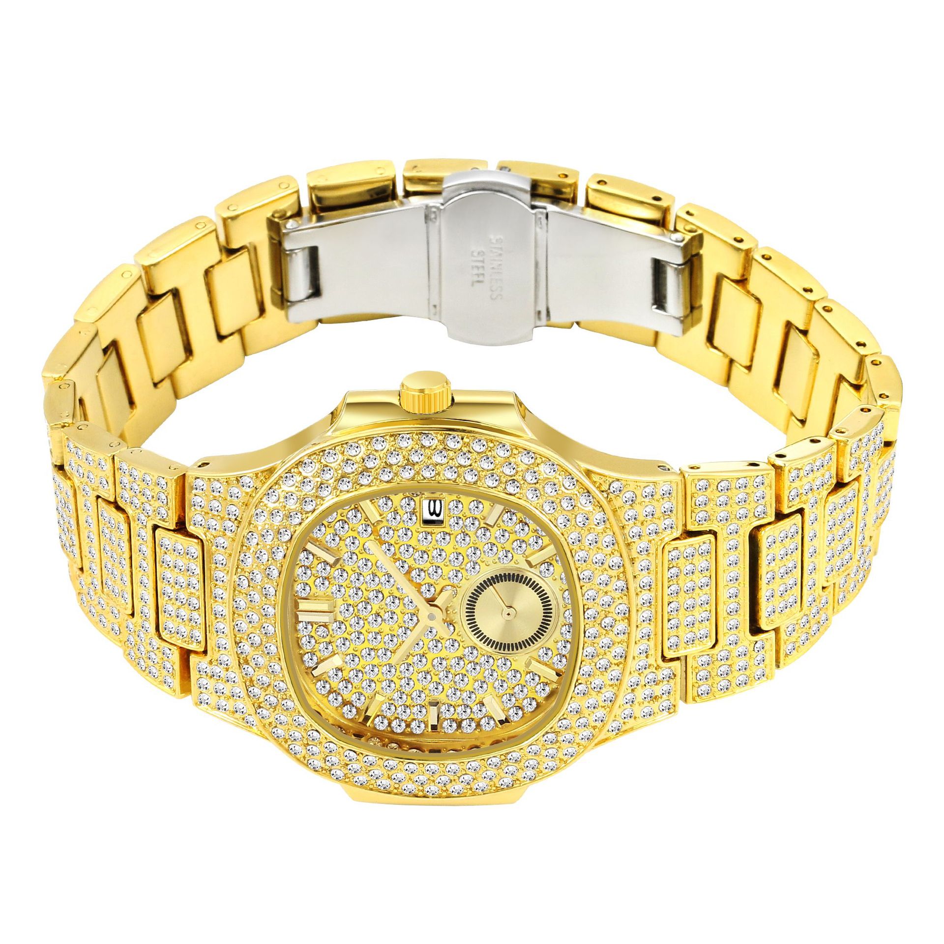 7db8e810 d266 4e92 895c b4f7ea3469c9 Hip Hop Full Diamond Dial High-end Gold Full Diamond Men's Quartz Watch