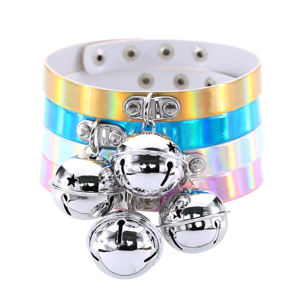 7e4d51da ba16 4798 91fd 72f8bd1e4975 Retro Punk Soft Girl Laser Leather Bell Pendant Necklace