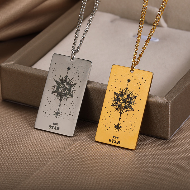 7ee8afcc 8292 4274 81e6 2dc29d32a90f 18k Yellow Gold Stainless Steel Tarot Pattern Necklace