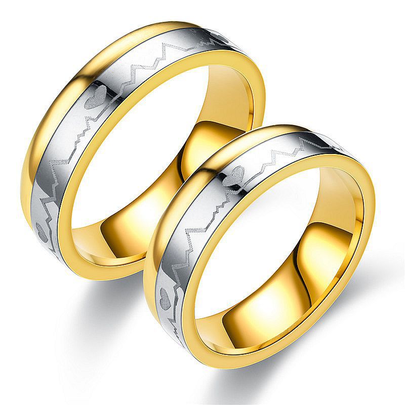 7f98011e 490e 476b a440 b881779b7875 Titanium Steel Ring Between Gold ECG Love Heart Stainless Steel