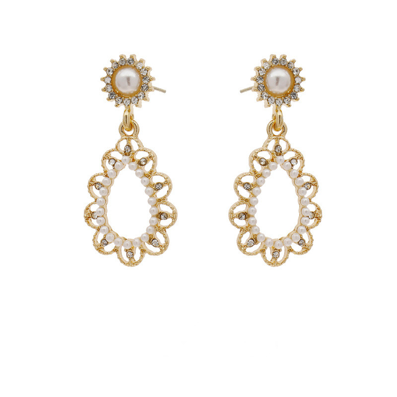 7fef2ba9 df63 4263 b9be 9e9eff93e1b7 Hollow Water Drop Earrings with Pearl and Diamonds