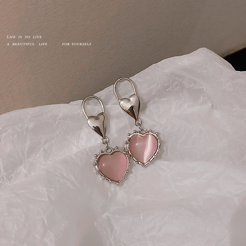 83ef9b8b ced3 4a80 ac2d d684b16f6b28 Silver Needle Opal Love Earrings Girlish Style Earrings