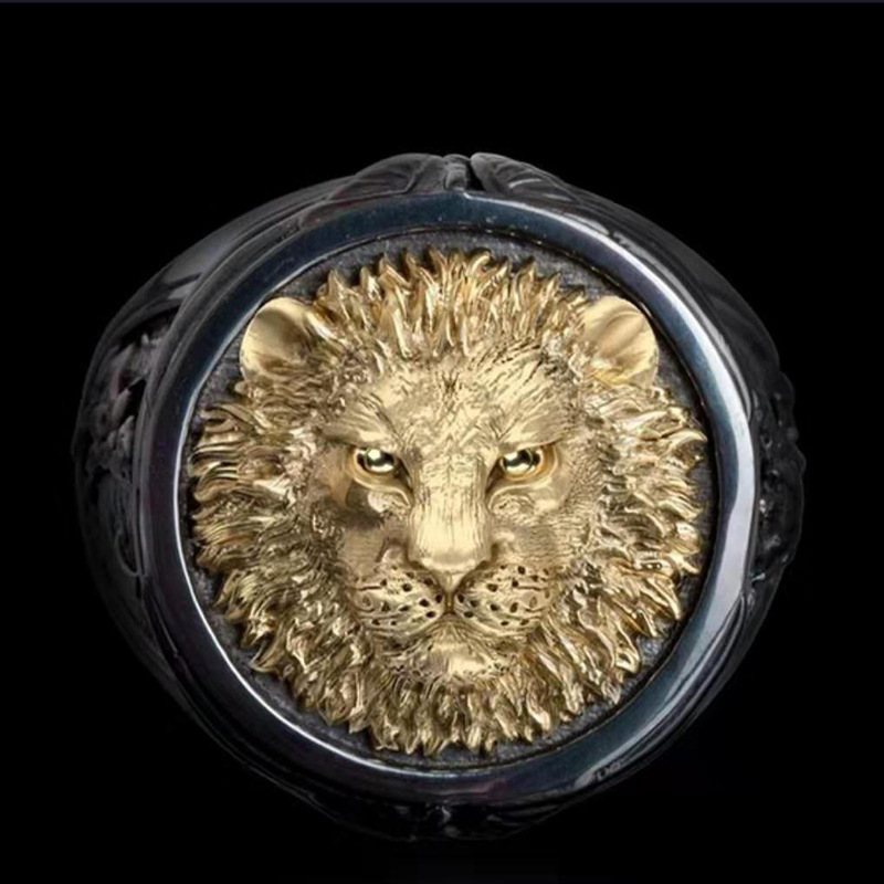 86032266 01b2 407f a660 bea4f787a45b Men's gold plated double creative lion jewelry