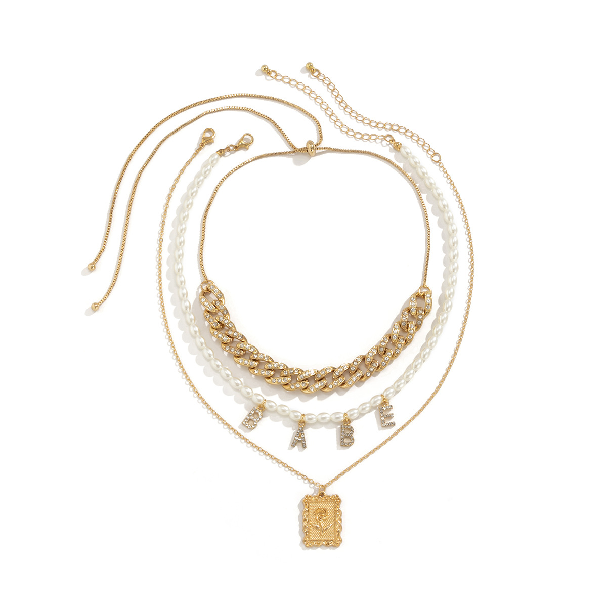 861f818c 210b 40c1 9528 4d7bbee18bb4 European And American Ins Full Diamond Vintage Cuban Buckle Letter Necklace