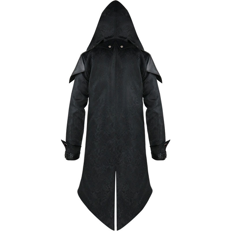 Men's Medieval Embroidered Trench Coat Jacket Black