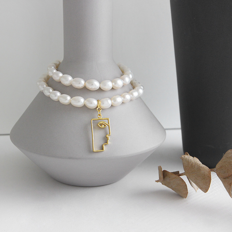 868ed055 888d 42fd b014 2191399f06c8 French Vintage Freshwater Pearl S925 Sterling Silver Plated K Gold Statue Necklace