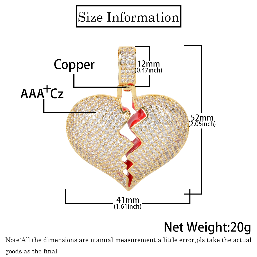 895c3709 7a22 44a9 8a07 b0bfb32cc5a8 Hip Hop Copper Set Zircon Broken Heart Shape Pendant Real Gold Electroplated Couple Necklace