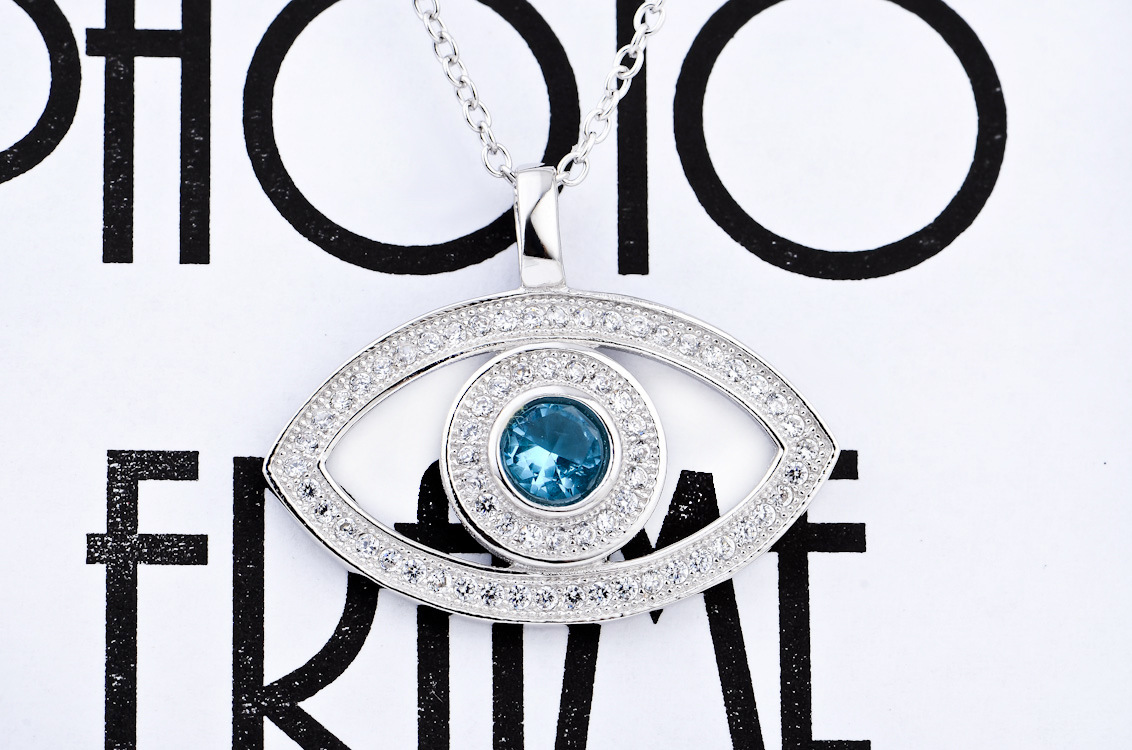 Evil Eye Protection Pendant Necklace in Blue Cubic Zirconia Sterling Silver - Treasure Supply