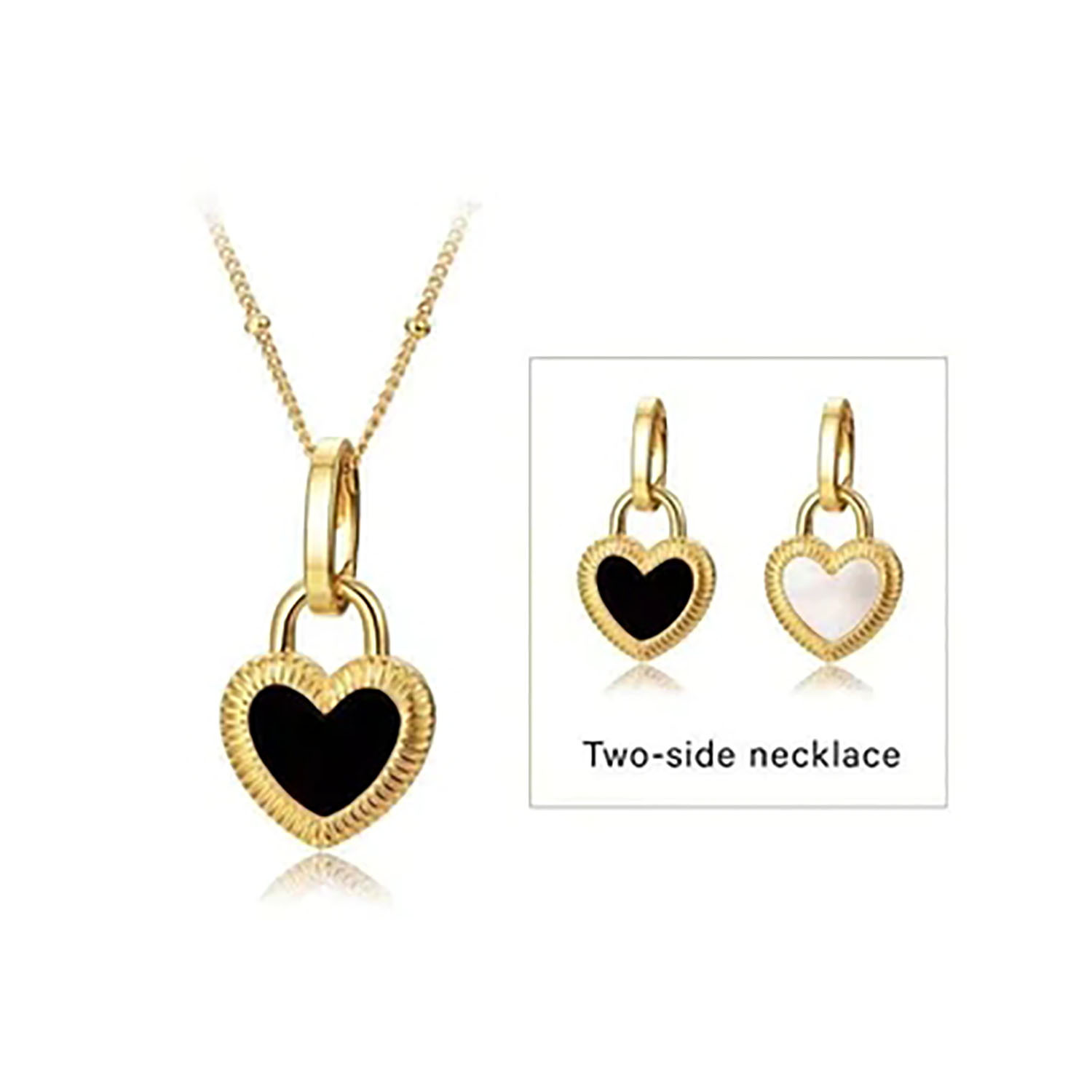 8b29cfb4 7545 4d30 bba2 127d3b226db1 New Titanium Steel 18K Gold Double-sided Love Heart-shaped Small Lock Pendant Necklace