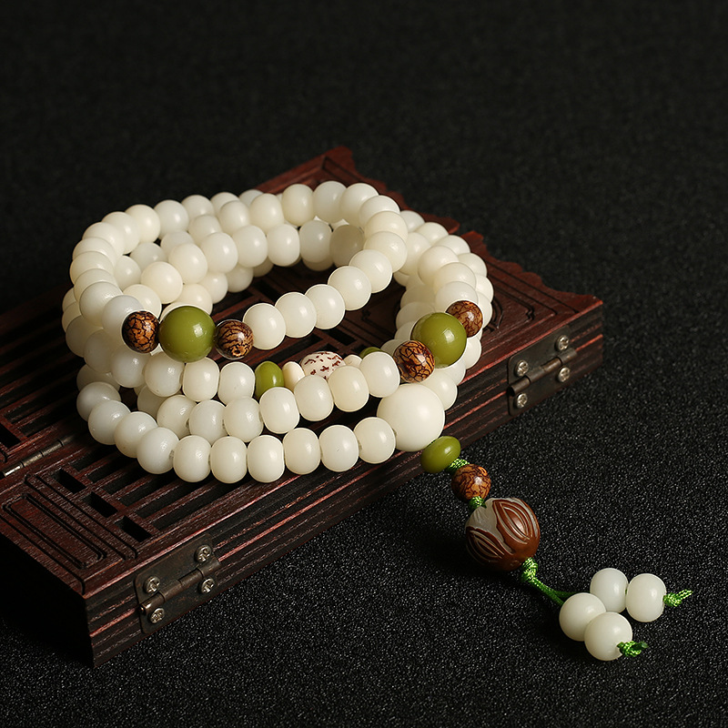 White Jade Buddhist Prayer Beads for Meditation and Health