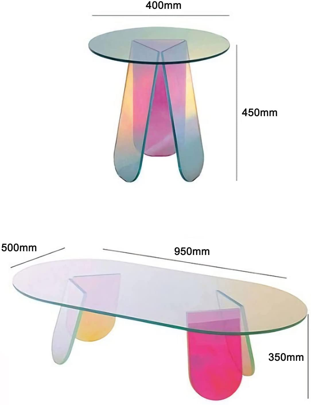 Acrylic Rainbow Coffee Table size chart